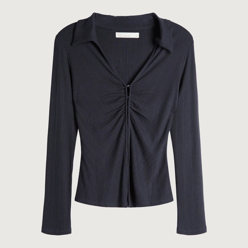 Ribbed Ruched Long Sleeve Top - Oak Refined